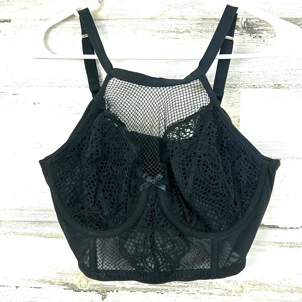 Cacique Womens 40C Black Lace French Balconette Bra Lightly Lined NEW